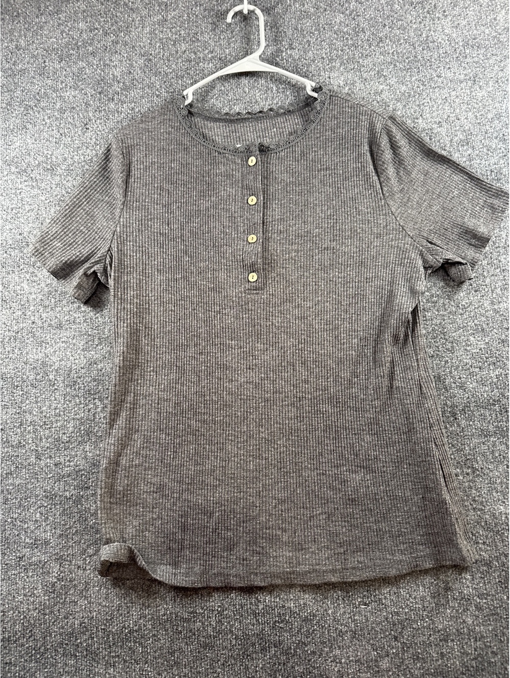 BTBM Womens XL Charcoal Gray Waffle Knit Henley Short Sleeve Top
